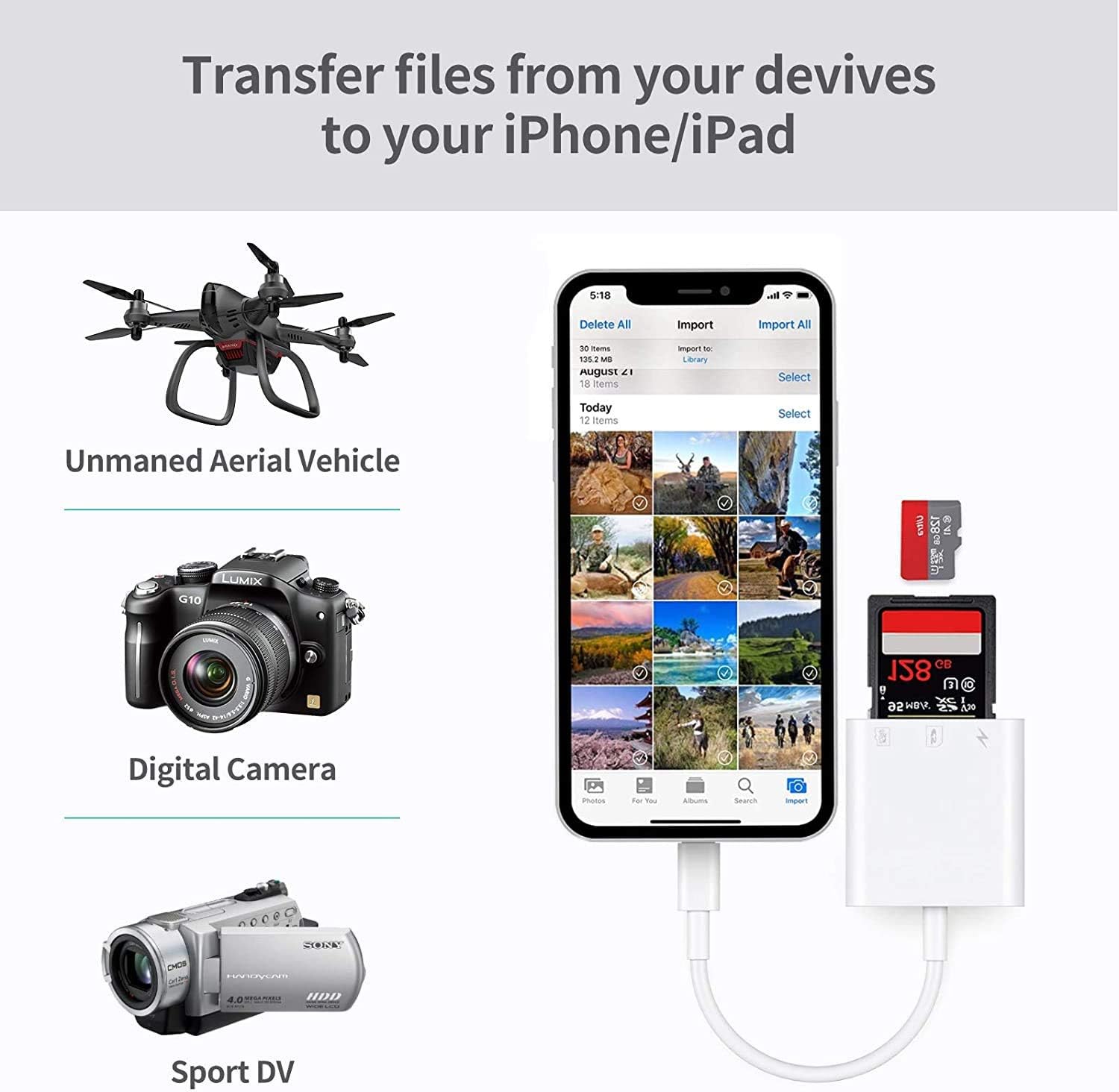 2 in 1 Lightning to SD Card Reader for iPhone - Image 3