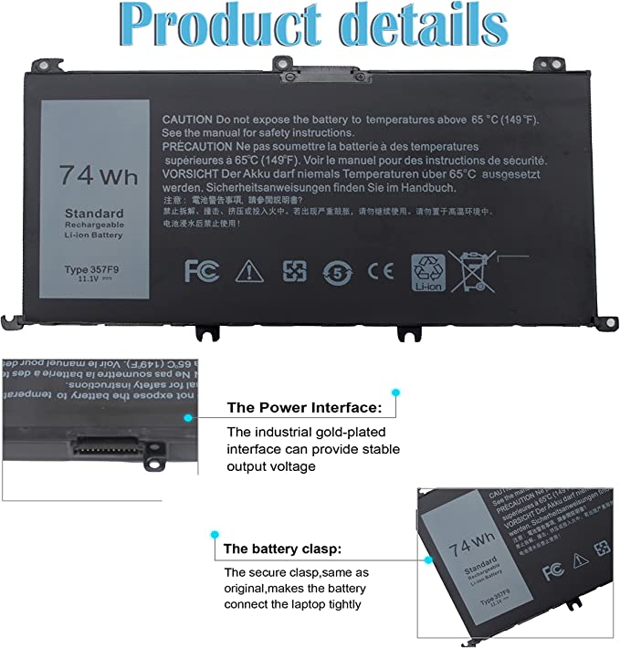 74Wh 357F9 71JF4 Laptop Battery Compatible with Dell Inspiron 15 - Image 2