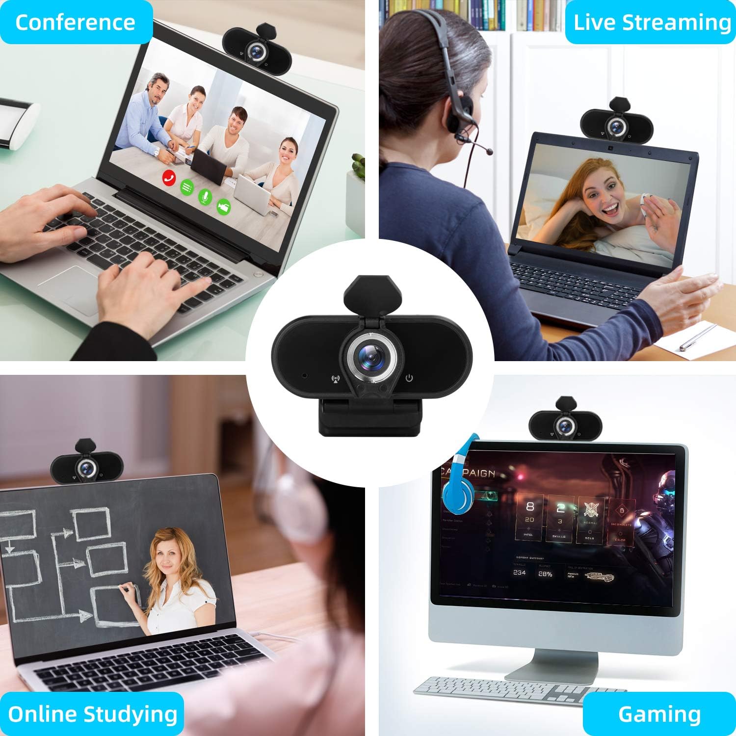 SAFEVANT 1080p Webcam with Microphone and Privacy Cover - Image 3