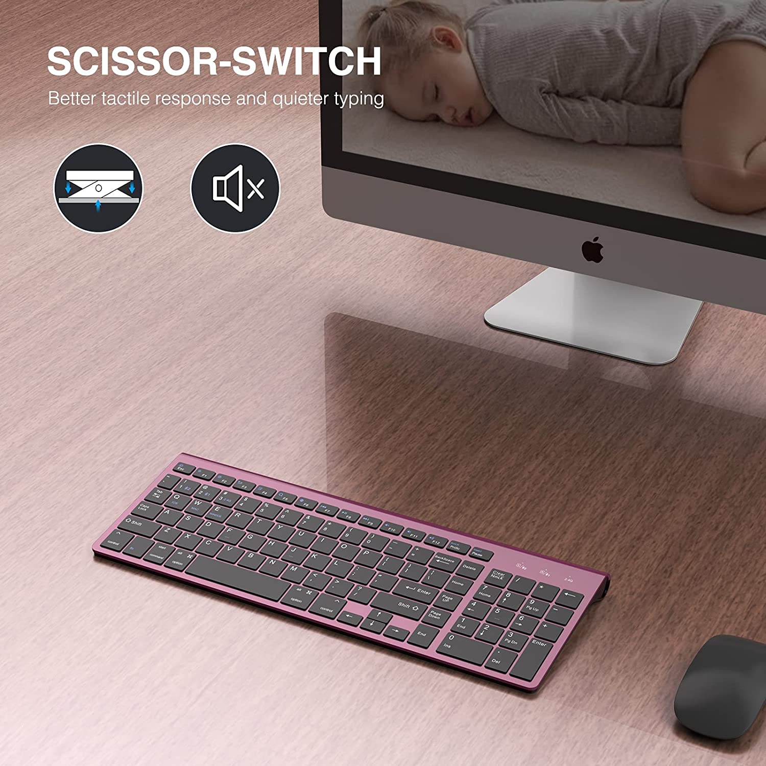 J JOYACCESS Bluetooth Keyboard: Multi-Device, Wine Red - Image 3