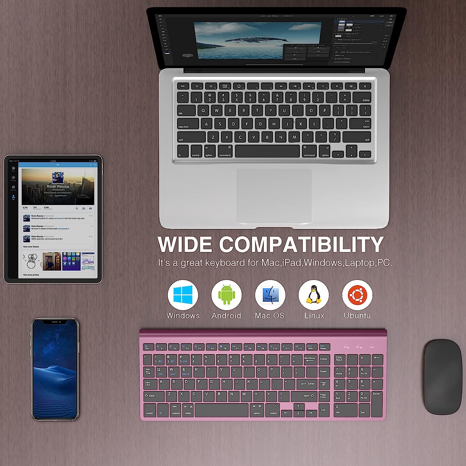 J JOYACCESS Bluetooth Keyboard: Multi-Device, Wine Red - Image 5