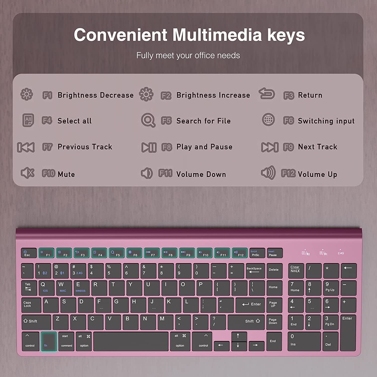 J JOYACCESS Bluetooth Keyboard: Multi-Device, Wine Red - Image 6