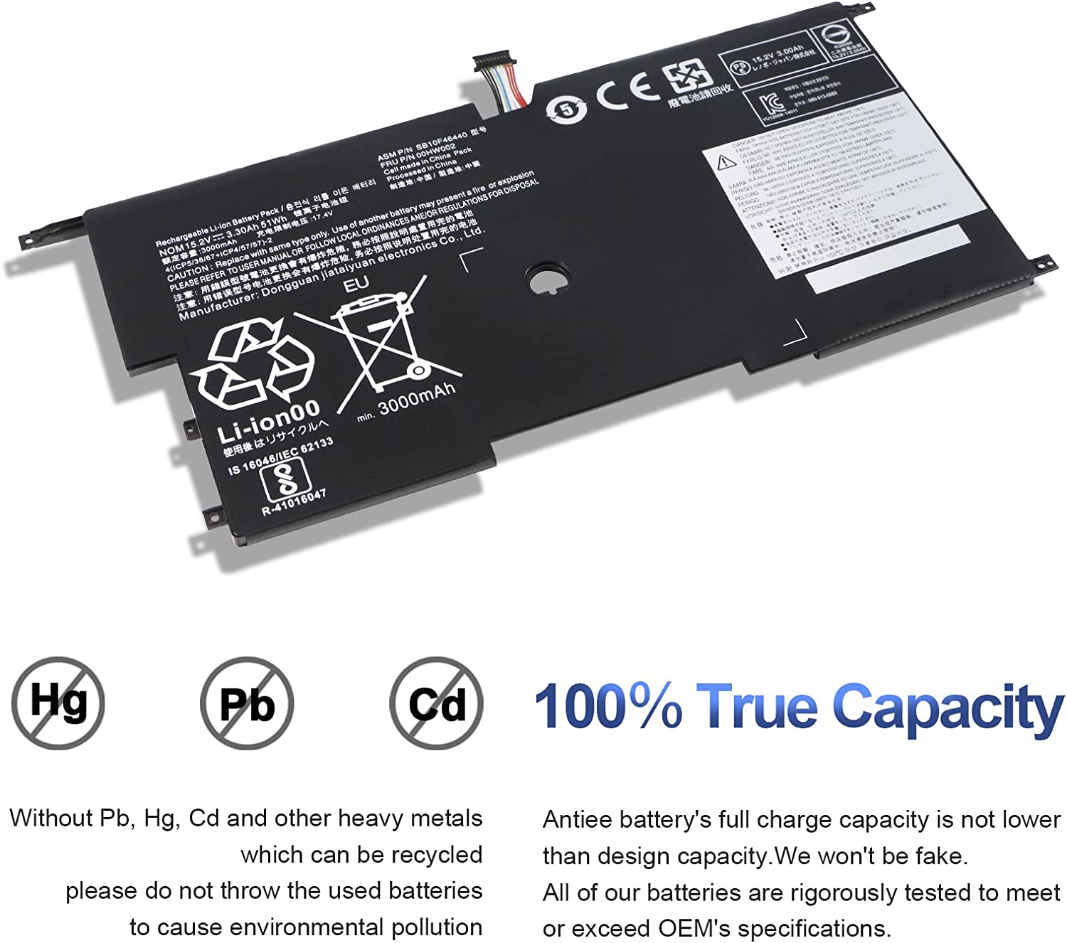 High-Capacity 00HW002 00HW003 Battery for Lenovo ThinkPad X1 Carbon 3rd Series - 51Wh, Black - Image 4
