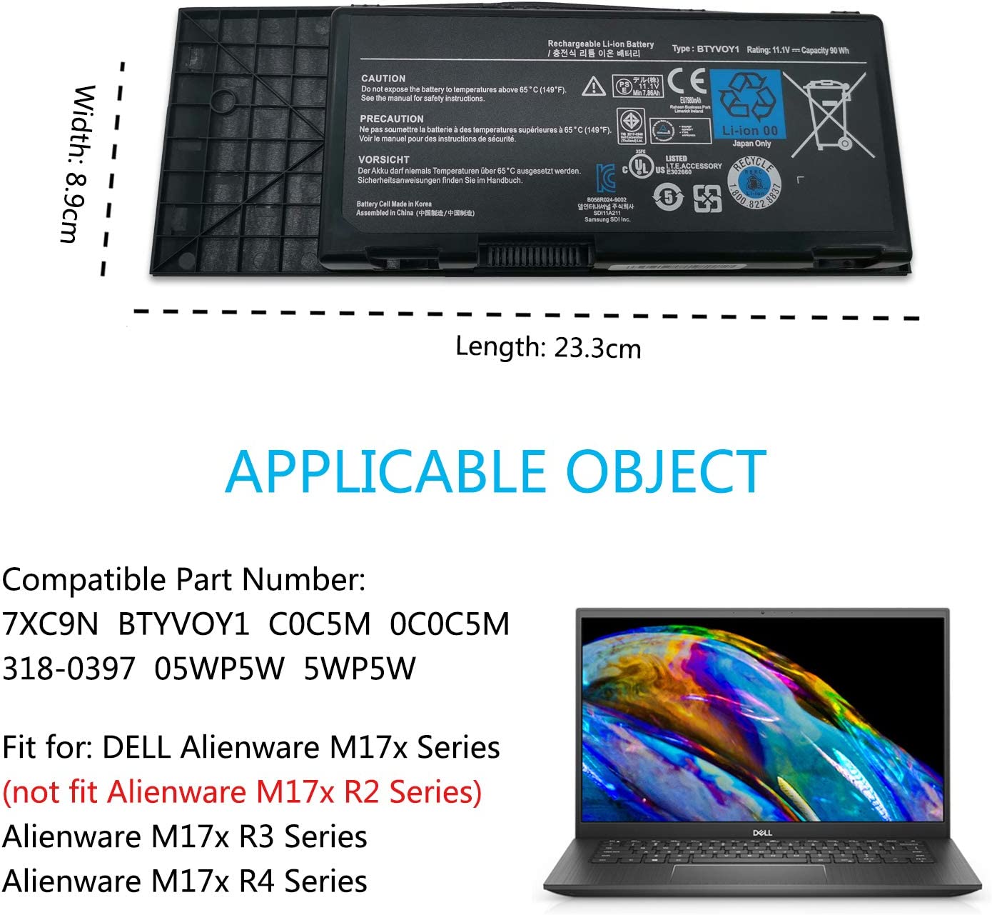 Battery Compatible with Dell Alienware M17X R3 R4 C0C5M - Image 6