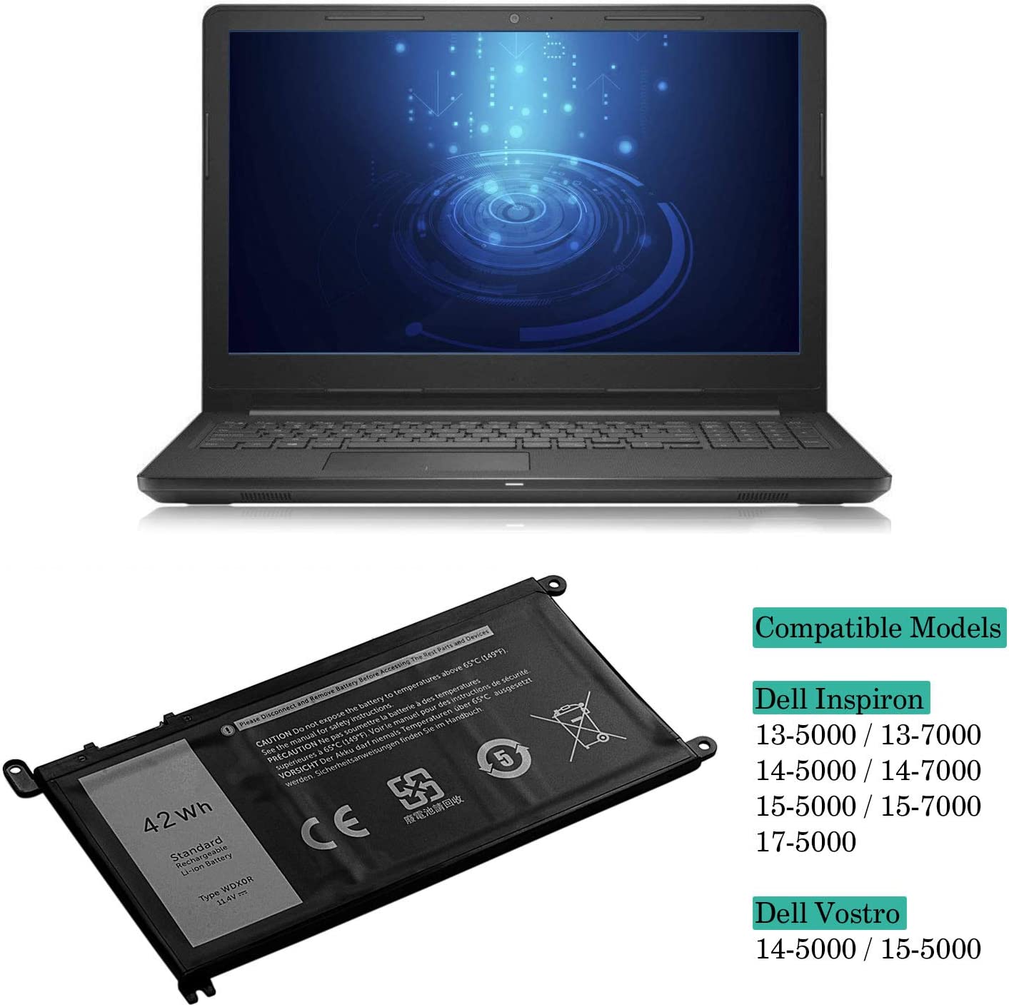 WDX0R Laptop Battery for Dell Inspiron - Image 3