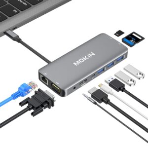 USB C Hub Multiport Adapter - 10 in 1 Portable Dongle with 4K HDMI, VGA, Ethernet, 3 USB Ports, Audio, PD Charger, SD/Micro SD Card Reader Compatible for MacBook Pro, XPS More Type C Devices.