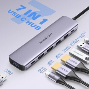 USB C Hub to Dual HDMI Adapter- Newmight 7 in 1 USB C Docking Station